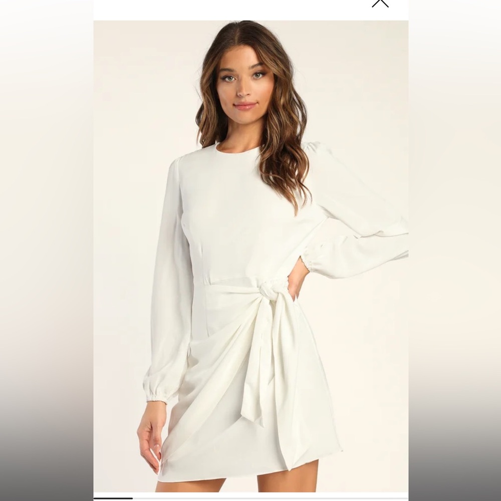 Believe It or Knot White Long Sleeve Tie-Front Skater Dress
